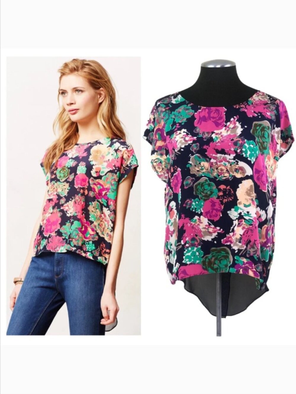 Maeve| Komal Floral Silk High-Low Split Hem Top | Anthropologie | Size 2